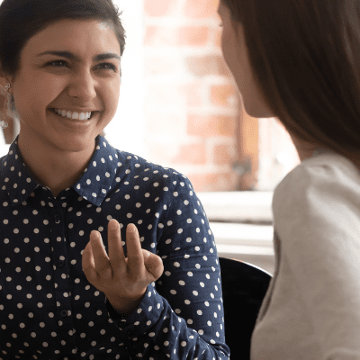 woman having a conversation