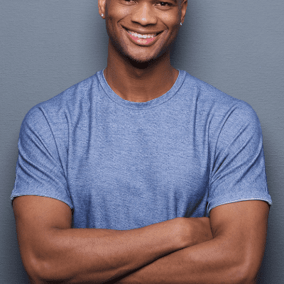 smiling man thinks about grammar