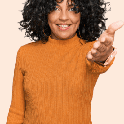 woman gestures to viewer who will teach academic vocabulary