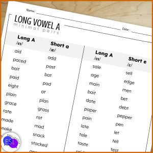 example of worksheet for long vowel a