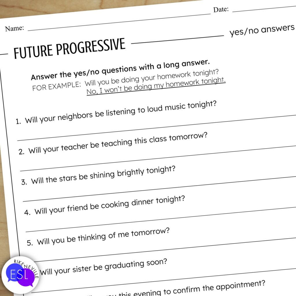 example of a future progressive worksheet