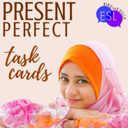 cover of a present perfect tense task card set available for purchase